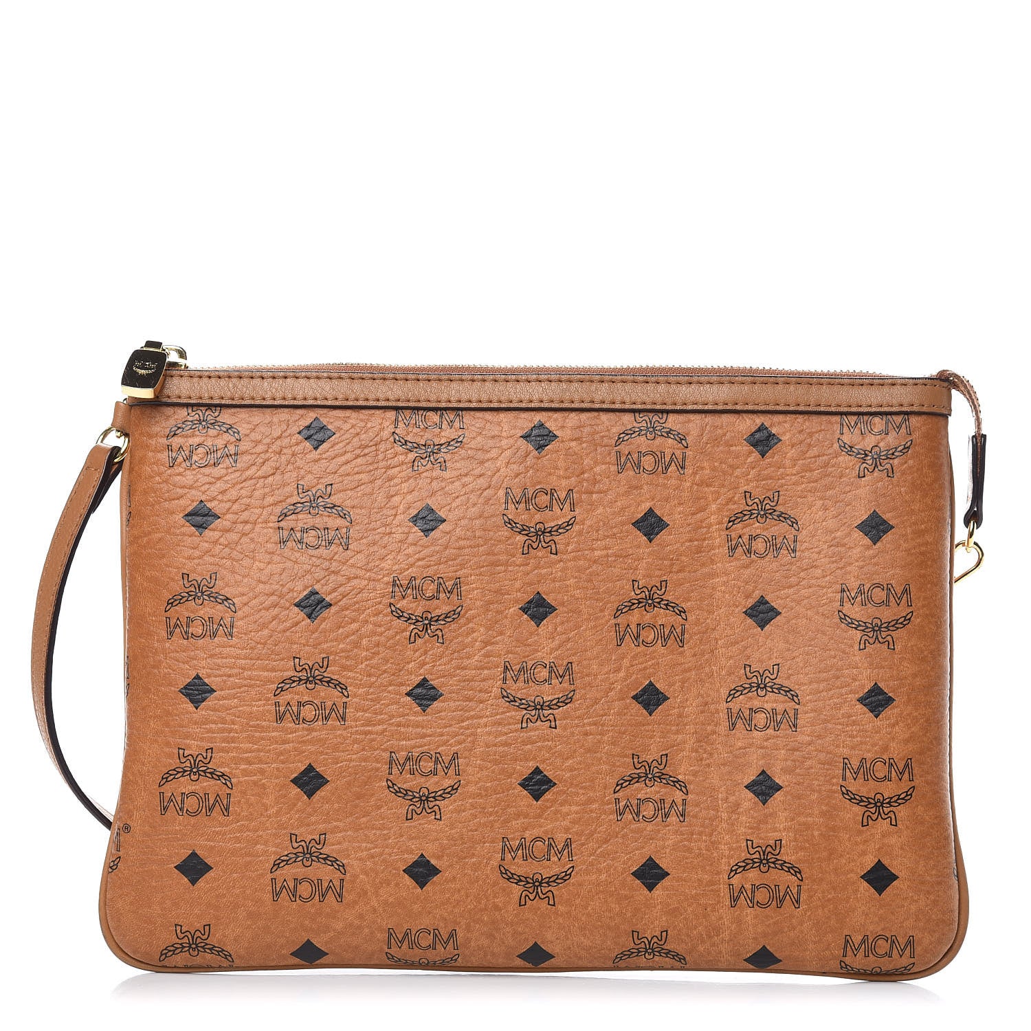 MCM Visetos Liz Shopper Tote Pouch Cognac 1 of 9