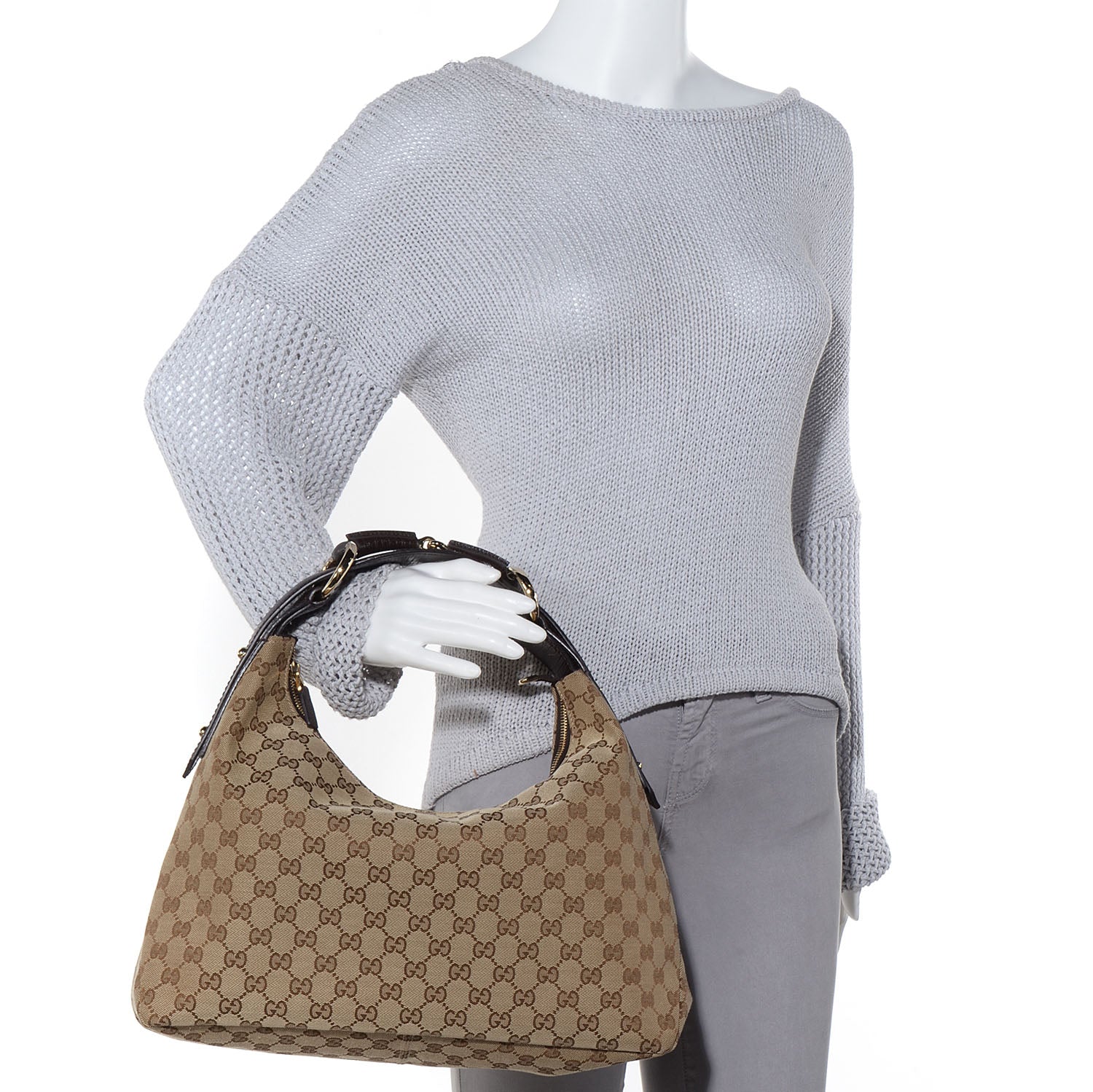 Gucci Monogram Medium Horsebit Chain Hobo Brown 2 of 9