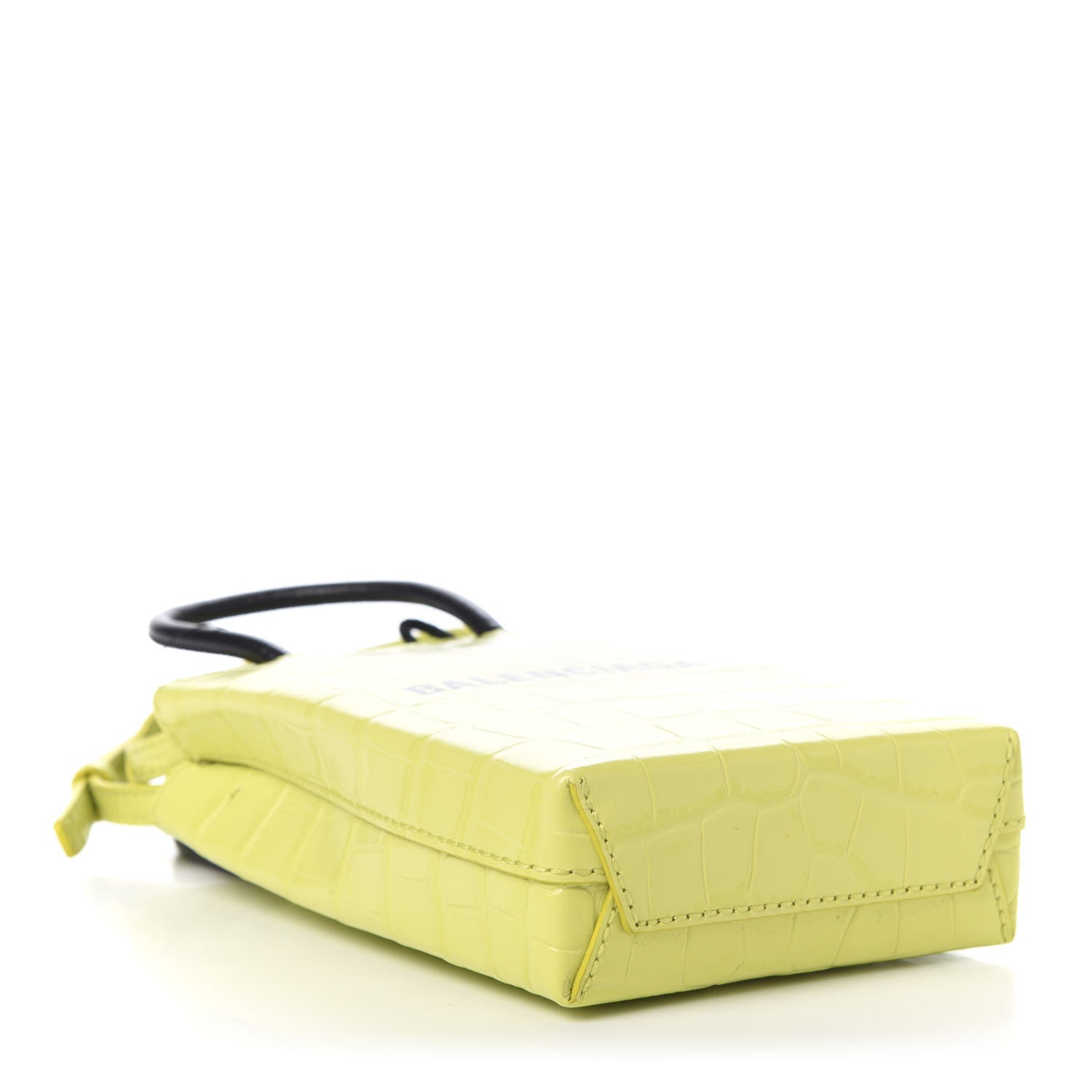 Balenciaga Calfskin Crocodile Embossed Logo Shopping Phone Holder Bag Lime 4 of 9