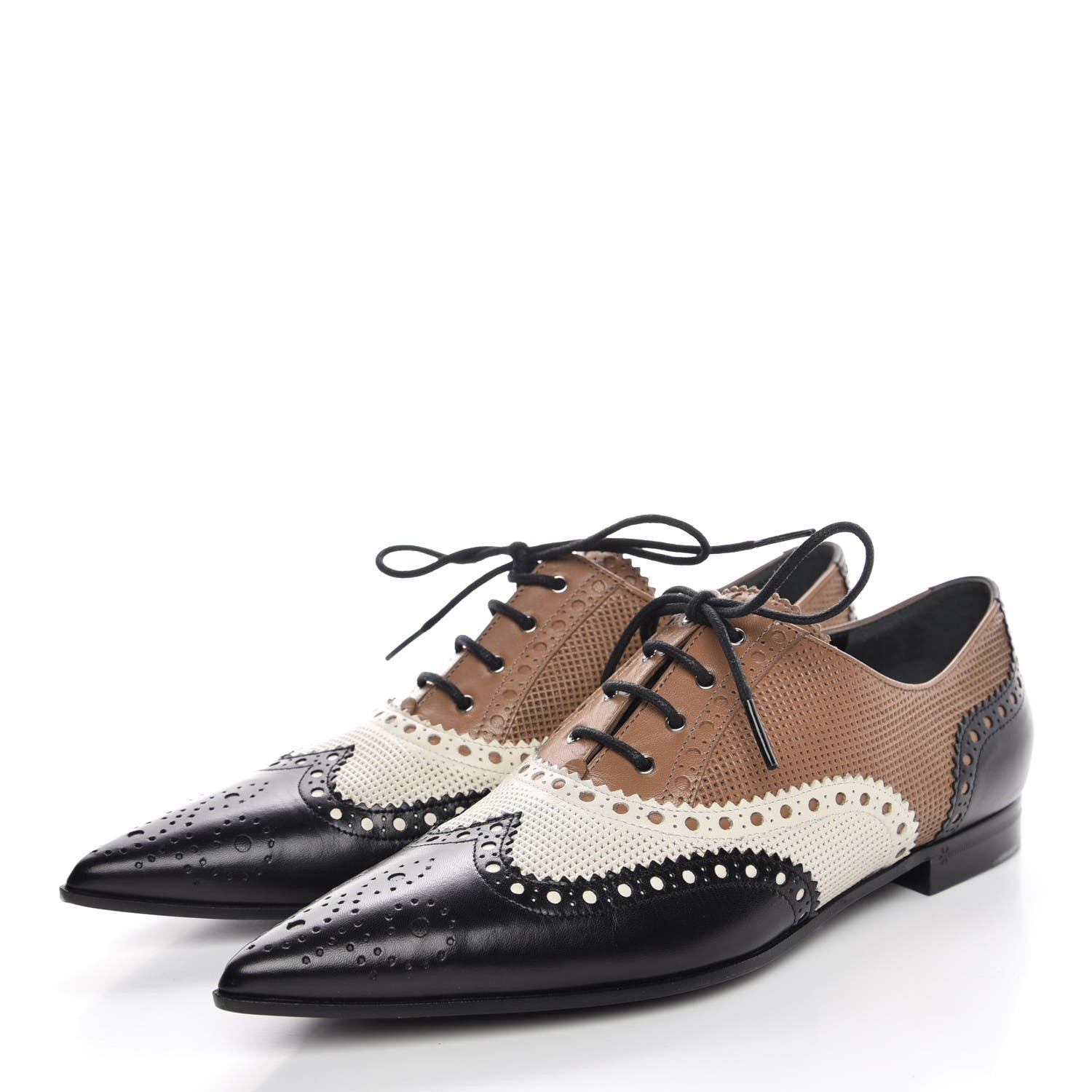 Gucci Malaga Kid Womens Gia Brogue Lace Up Loafers 37.5 Black Brown 3 of 10