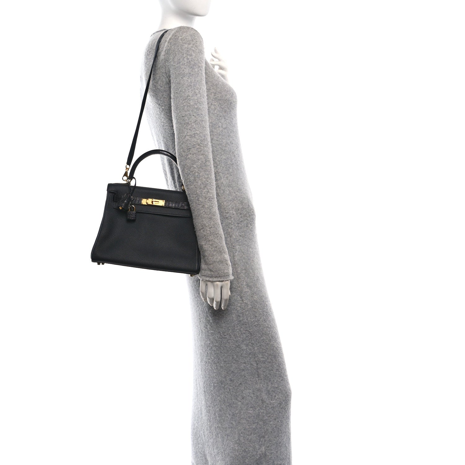 Hermes Togo Matte Porosus Crocodile Kelly Retourne Touch 28 Black 2 of 13