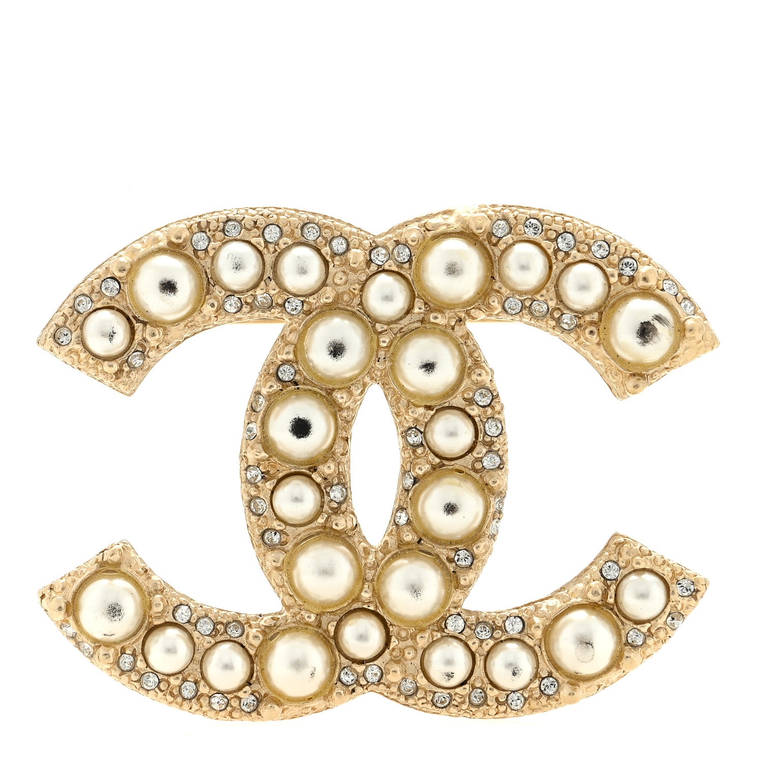 Chanel Metal Crystal Graduated Pearl CC Brooch Gold 1 of 3