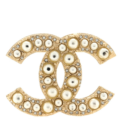 Chanel Metal Crystal Graduated Pearl CC Brooch Gold 1 of 3