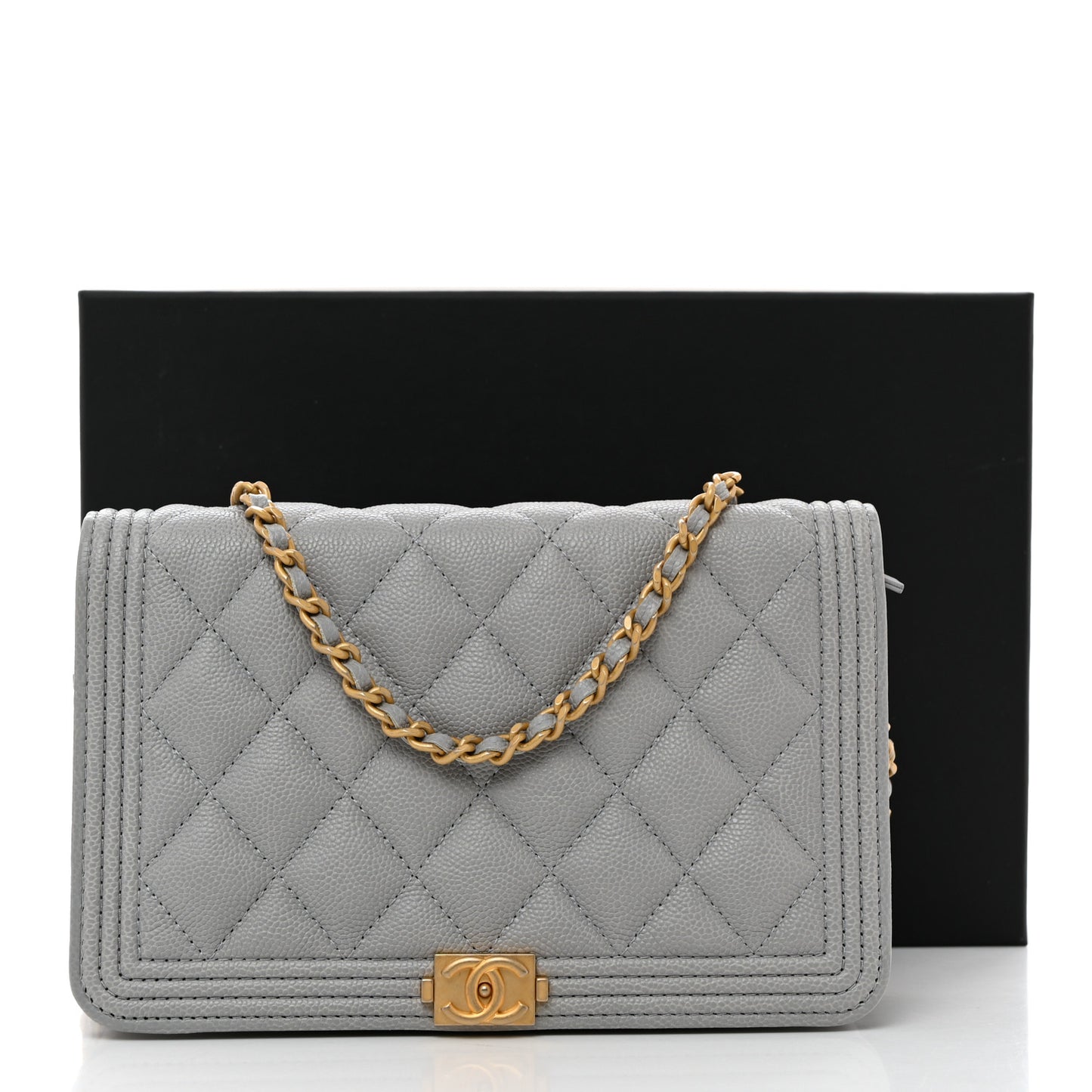 Caviar Quilted Boy Wallet On Chain WOC Grey