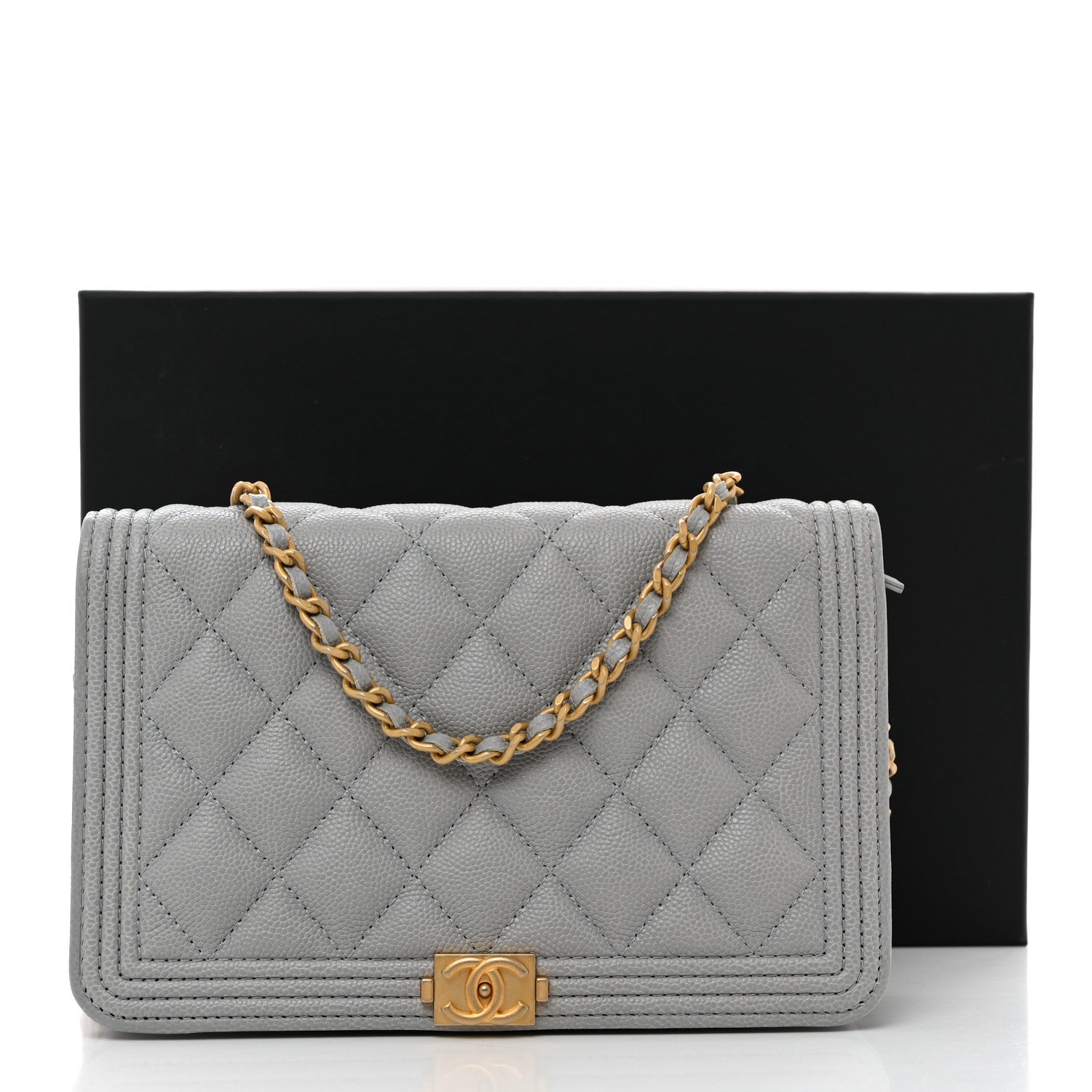 Chanel Caviar Quilted Boy Wallet On Chain WOC Grey 12 of 12