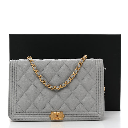 Chanel Caviar Quilted Boy Wallet On Chain WOC Grey 12 of 12