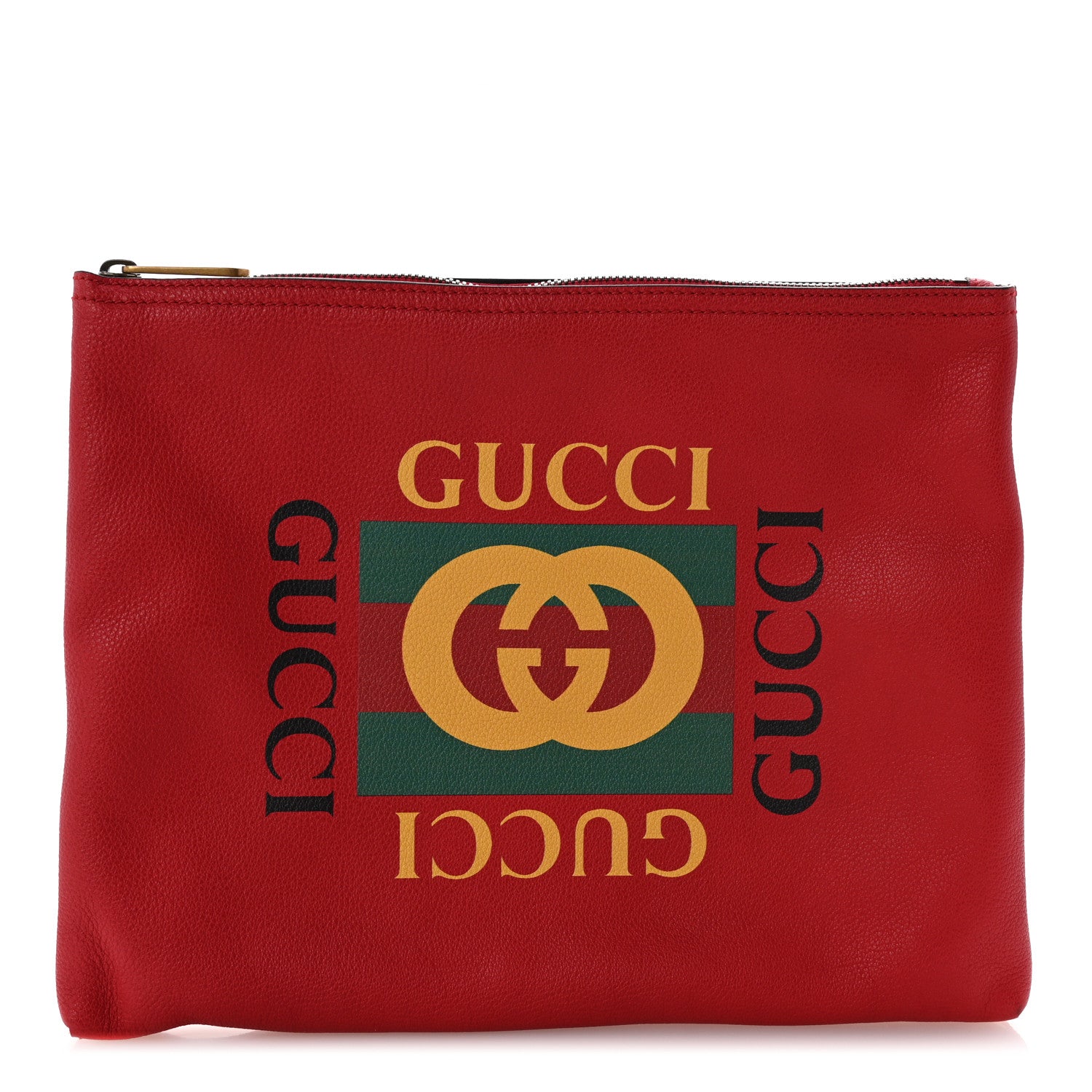 Gucci Pebbled Calfskin Medium Logo Portfolio Clutch Hibiscus Red 1 of 7