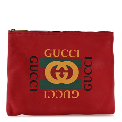 Gucci Pebbled Calfskin Medium Logo Portfolio Clutch Hibiscus Red 1 of 7