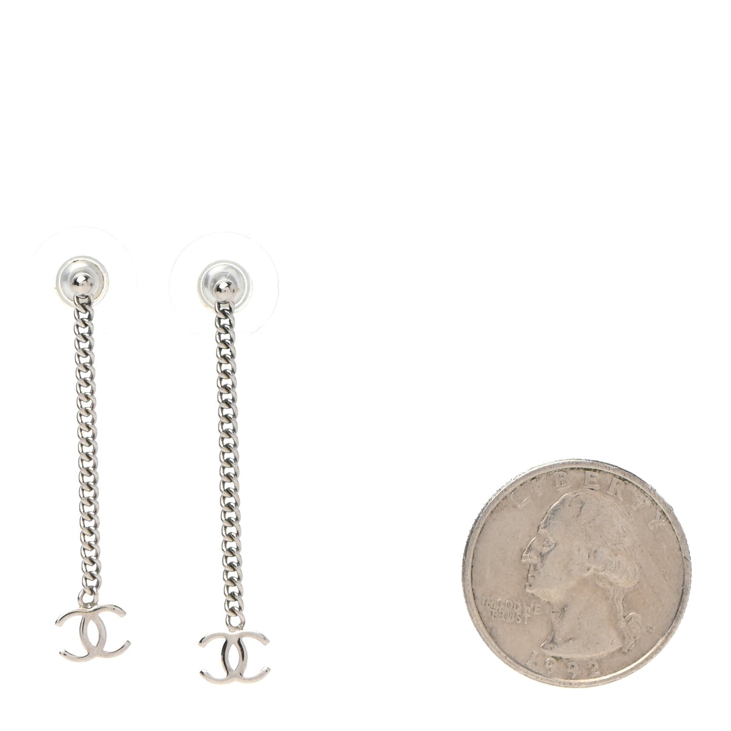 Crystal CC Chain Drop Earrings Silver