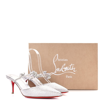 Christian Louboutin Calfskin Glitter Crystal Planet Queen 70 Mule Silver 7 of 7