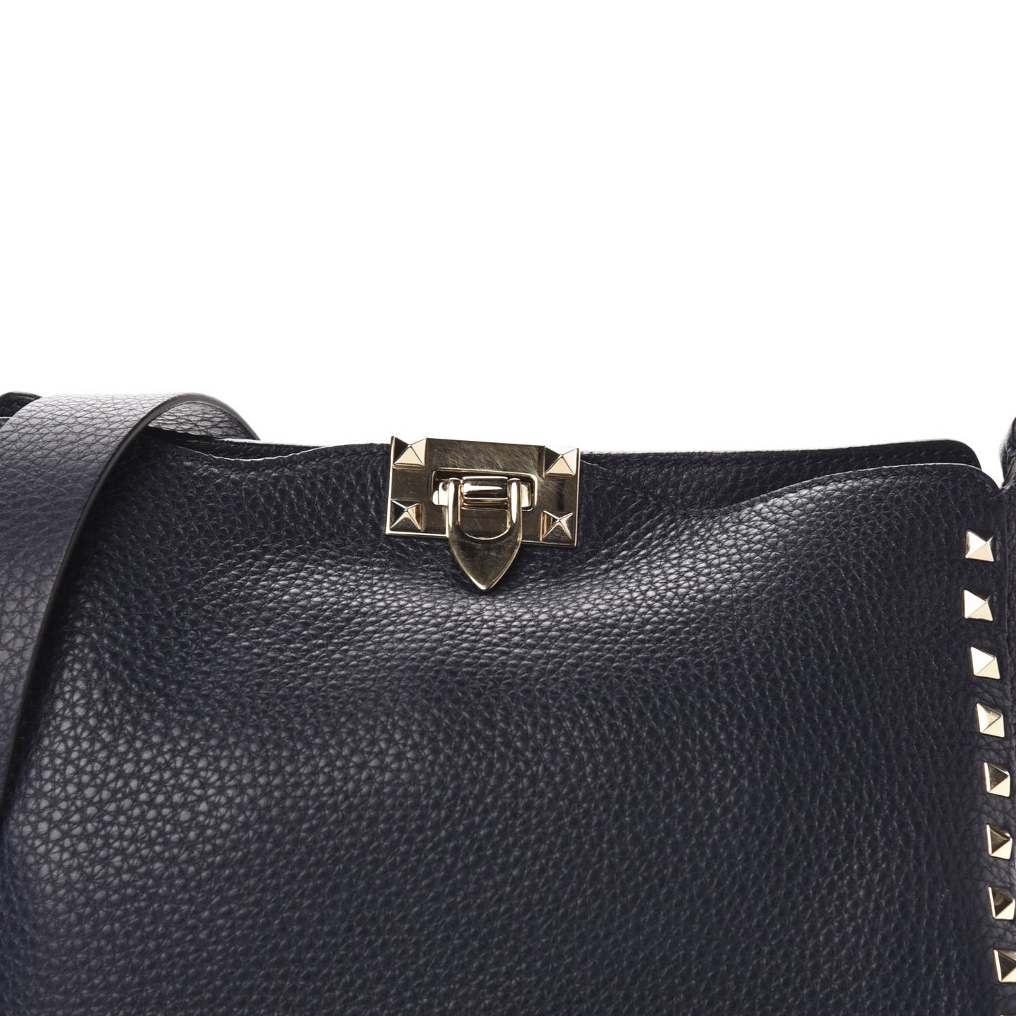 Pebbled Calfskin Small Rockstud Flip-Lock Messenger Bag Marine