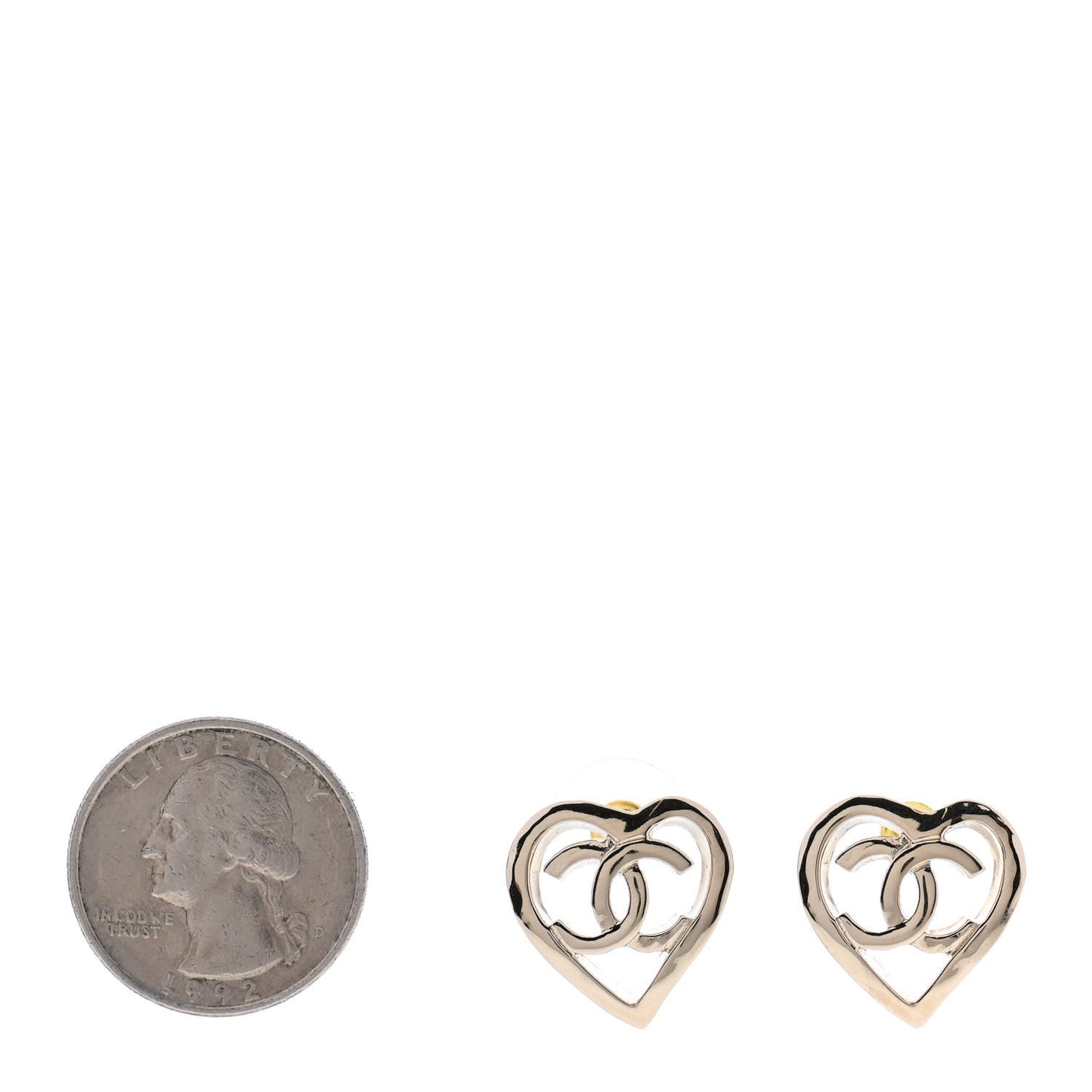 Metal CC Heart Coco In Love Earrings Gold