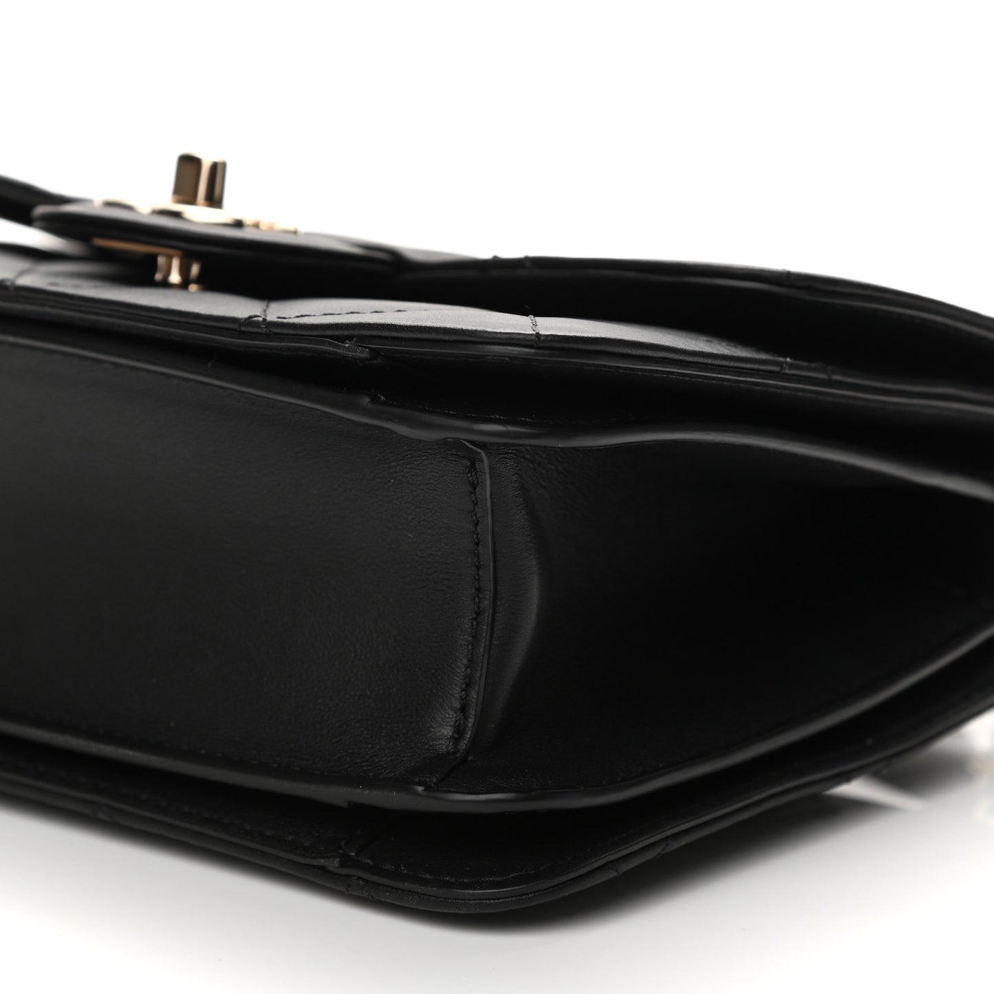 Calfskin Quilted Small Top Handle Flap Black