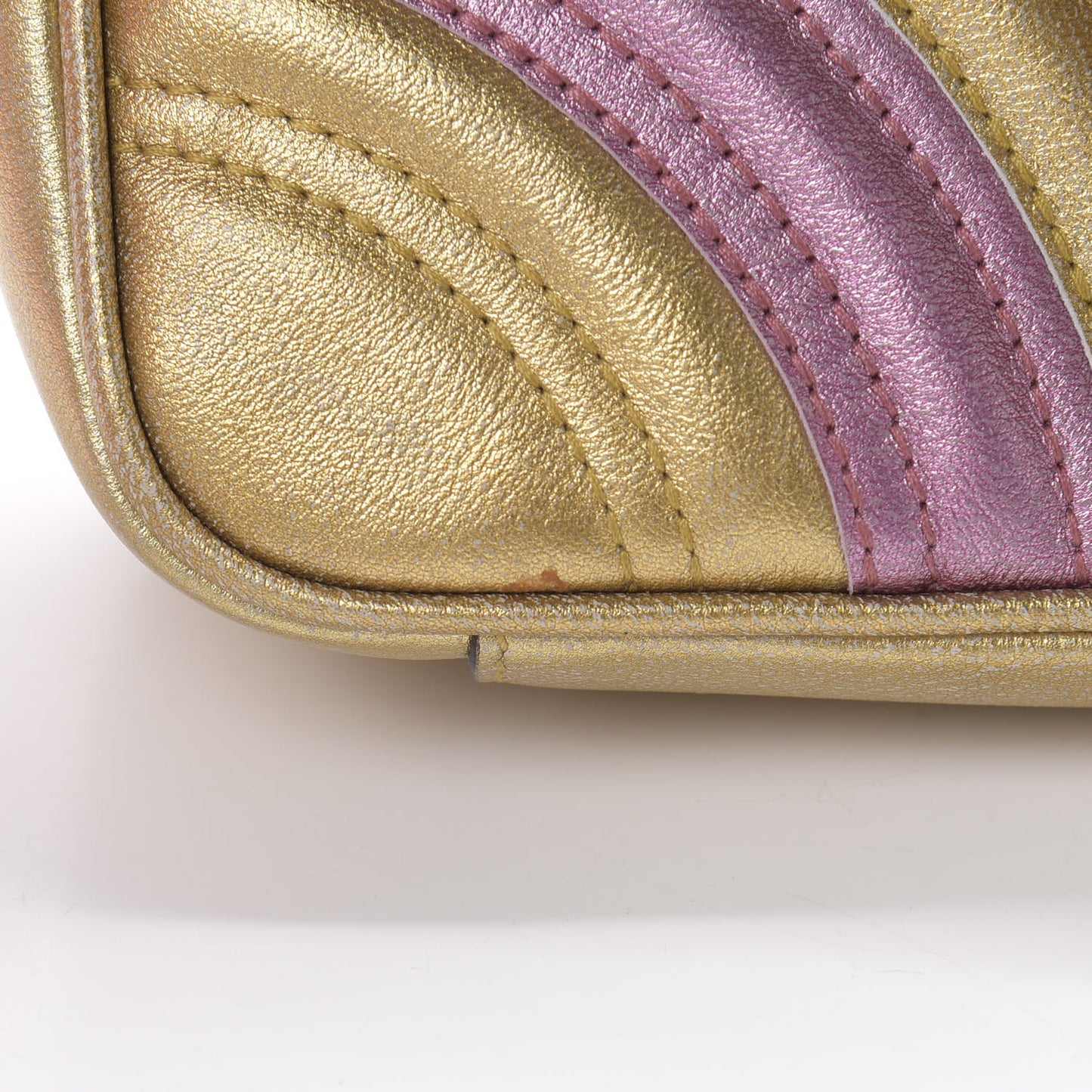 Metallic Calfskin Matelasse Mini GG Marmont Shoulder Bag Gold Pink