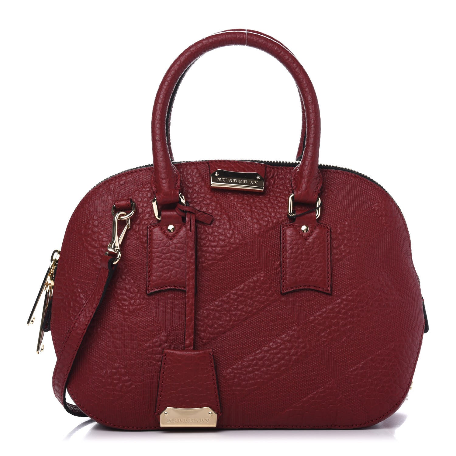 Burberry Heritage Grain Check Embossed Small Orchard Bowling Bag Military Red 1 of 14