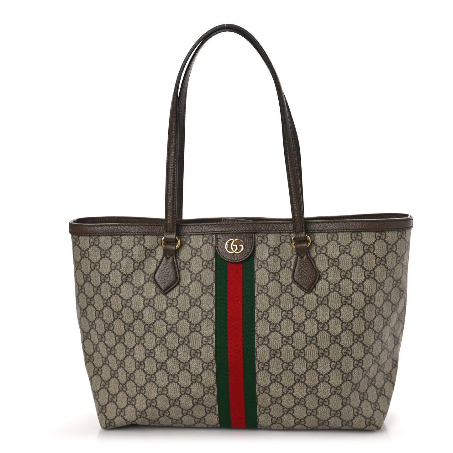 GG Supreme Monogram Textured Calfskin Web Medium Ophidia Shopping Tote Beige Ebony New Acero