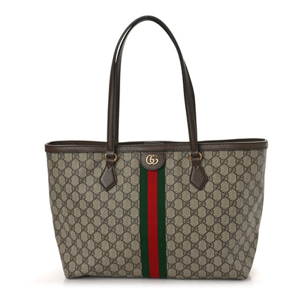 Gucci GG Supreme Monogram Textured Calfskin Web Medium Ophidia Shopping Tote Beige Ebony New Acero 1 of 10
