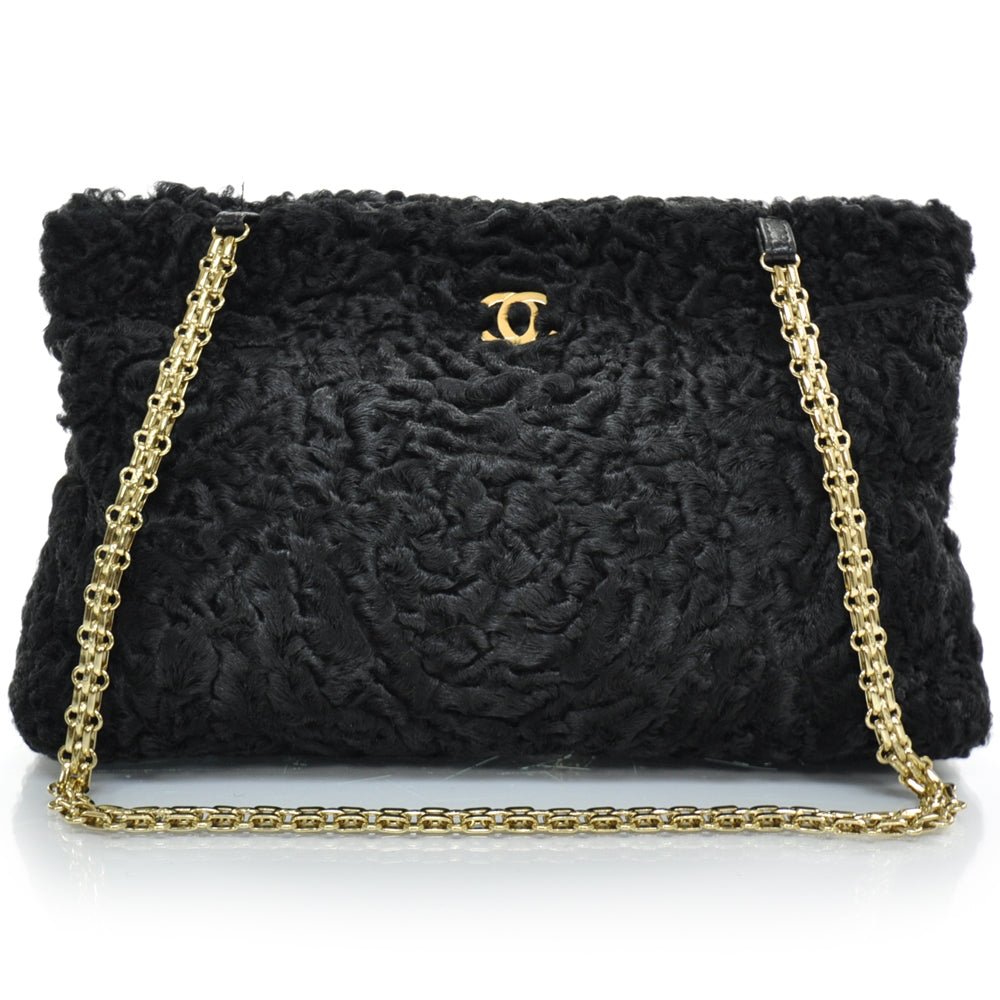Persian Lamb Fur Shoulder Bag Black