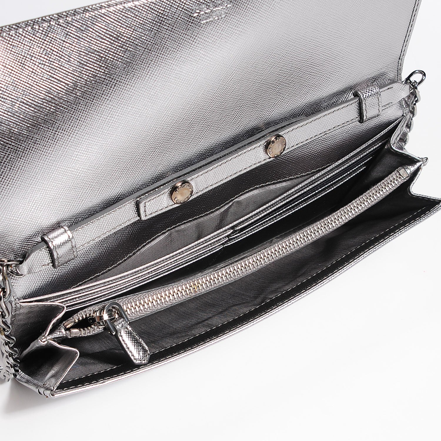 Prada Saffiano Metal Oro Chain Wallet Cromo 5 of 8