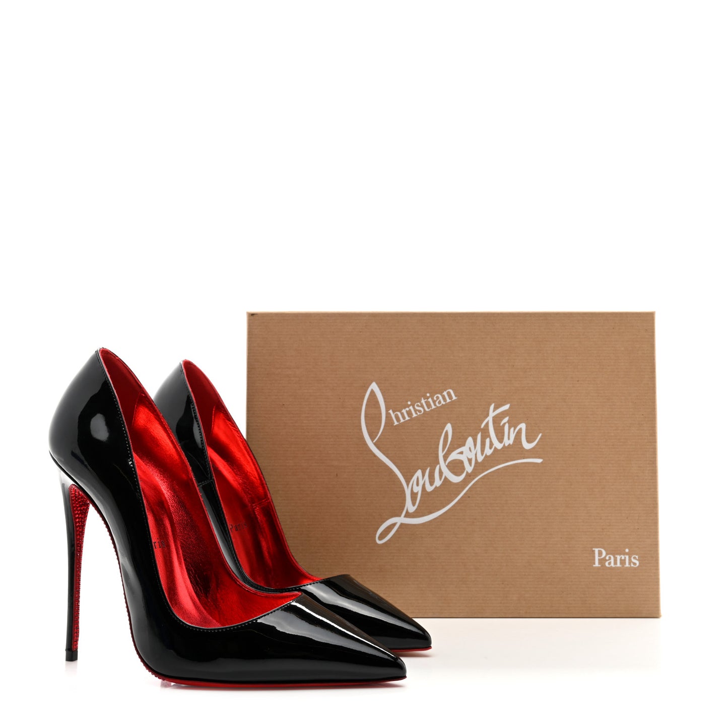 CHRISTIAN LOUBOUTIN Patent Crystal Suola So Kate 120 Pumps 38 Black Psy Loubi