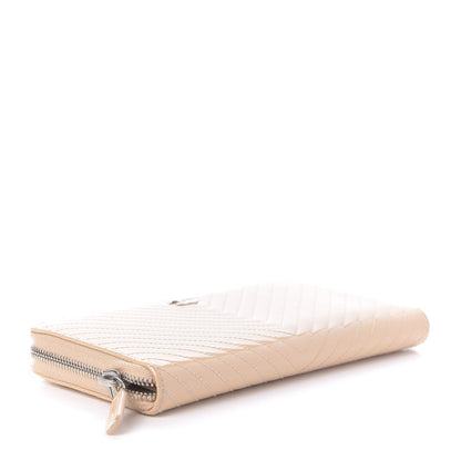 Chanel Patent Chevron Quilted Zip Around Wallet Beige 4 of 11