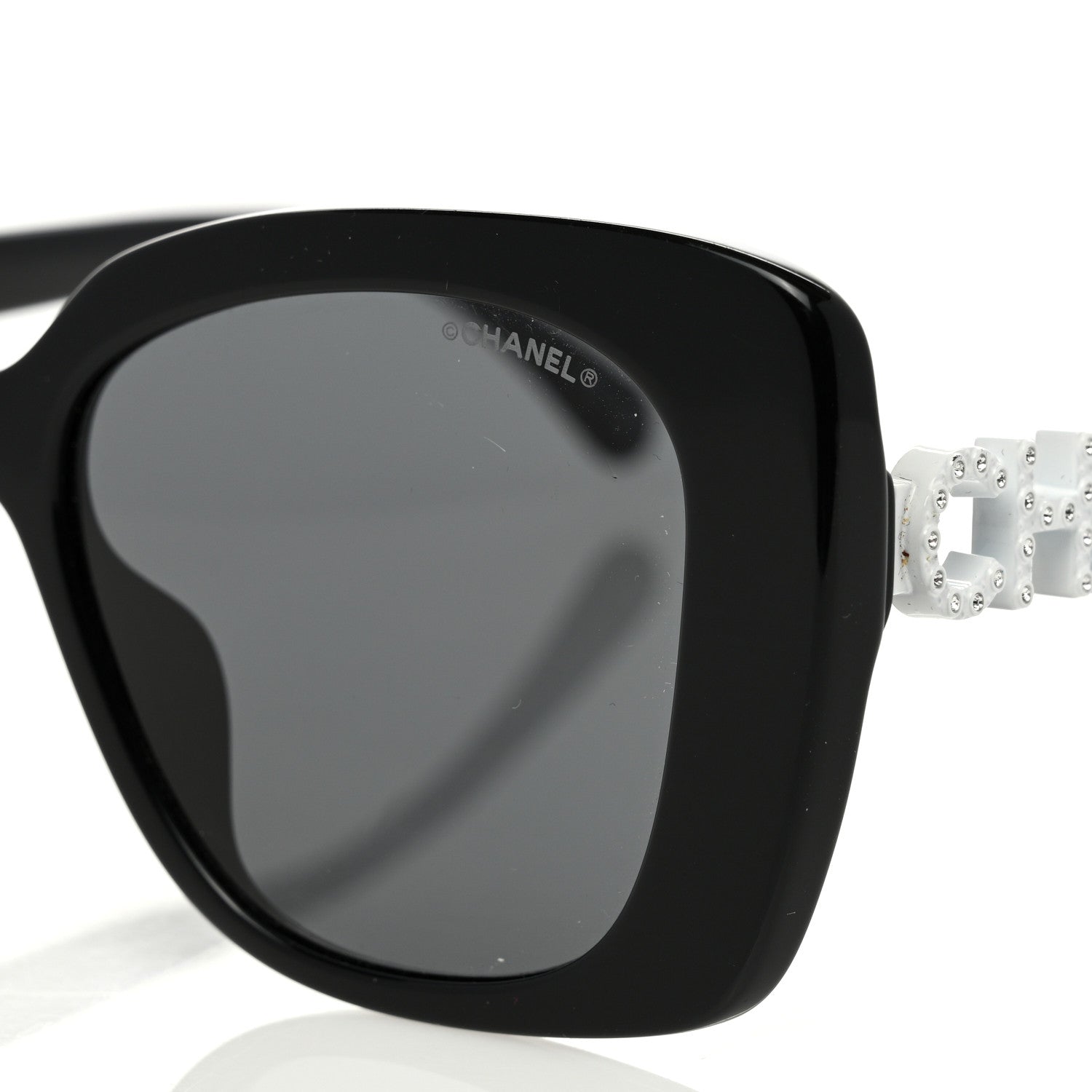 Chanel Acetate Strass Square Sunglasses Black White 7 of 7