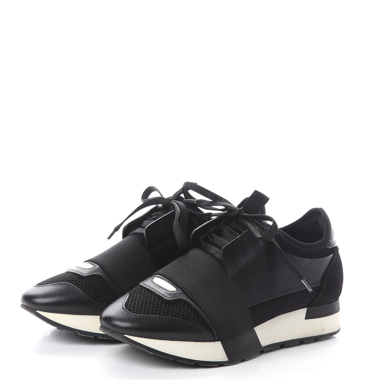 Mesh Calfskin Neoprene Suede Womens Race Runner Sneakers 35 Black