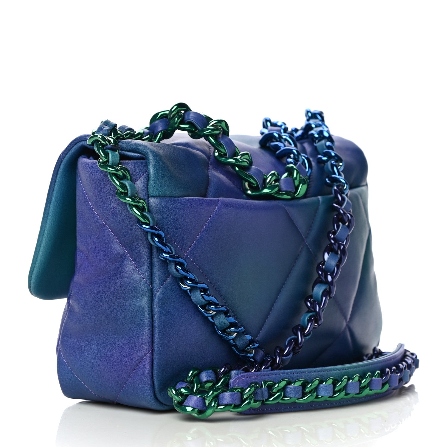 Chanel Tie Dye Calfskin Quilted Medium Chanel 19 Flap Blue Purple 3 of 12