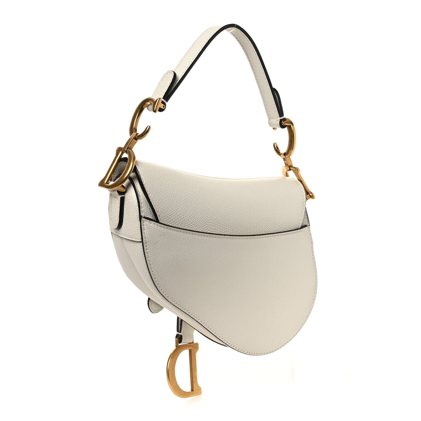 Grained Calfskin Mini Saddle Bag White