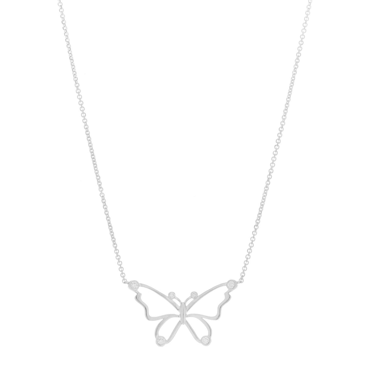 Sterling Silver Diamond Butterfly Pendant Necklace