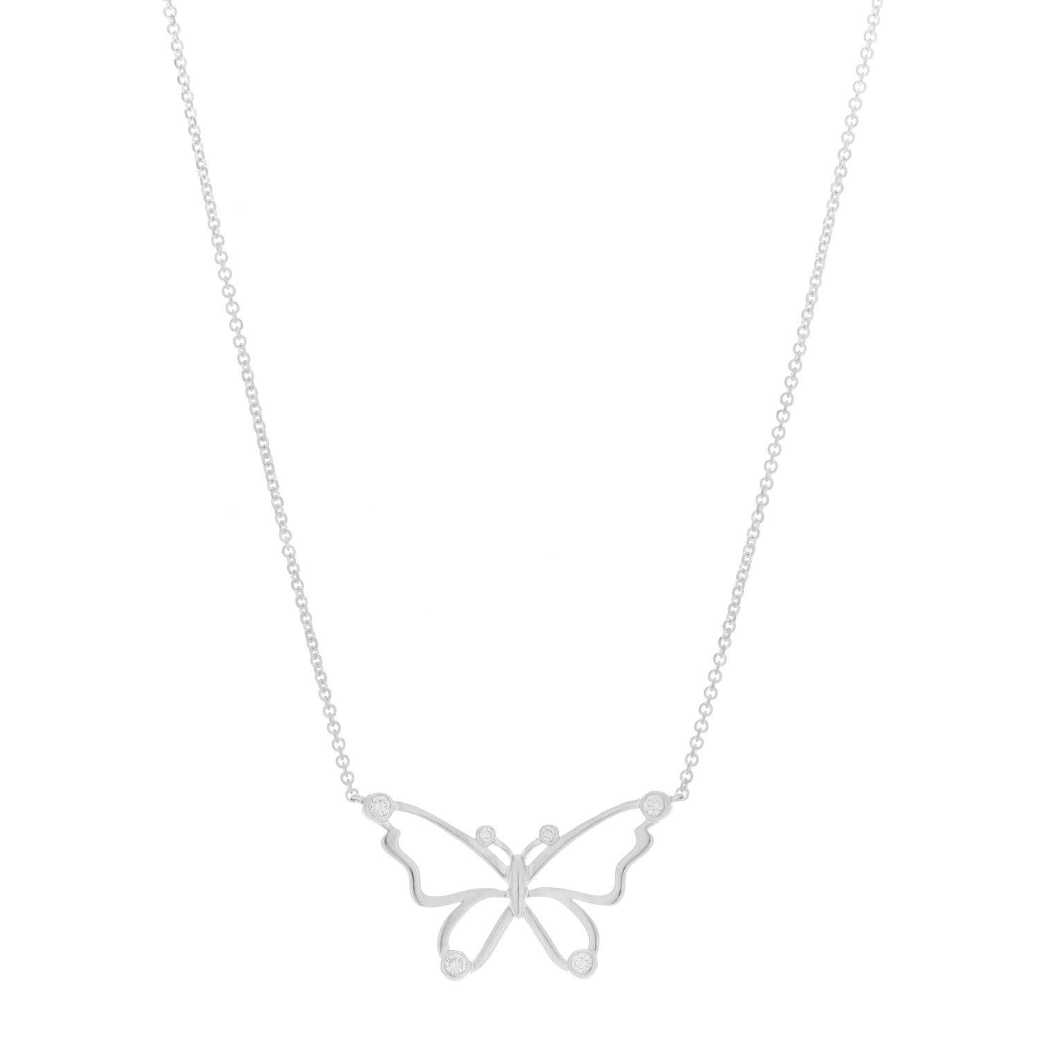 Tiffany Sterling Silver Diamond Butterfly Pendant Necklace 1 of 5
