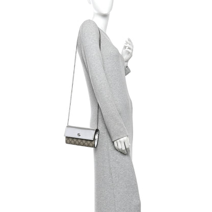 Gucci Metallic Calfskin GG Supreme Monogram Petite GG Marmont Wallet Chain Bag Silver Beige Ebony 2 of 12
