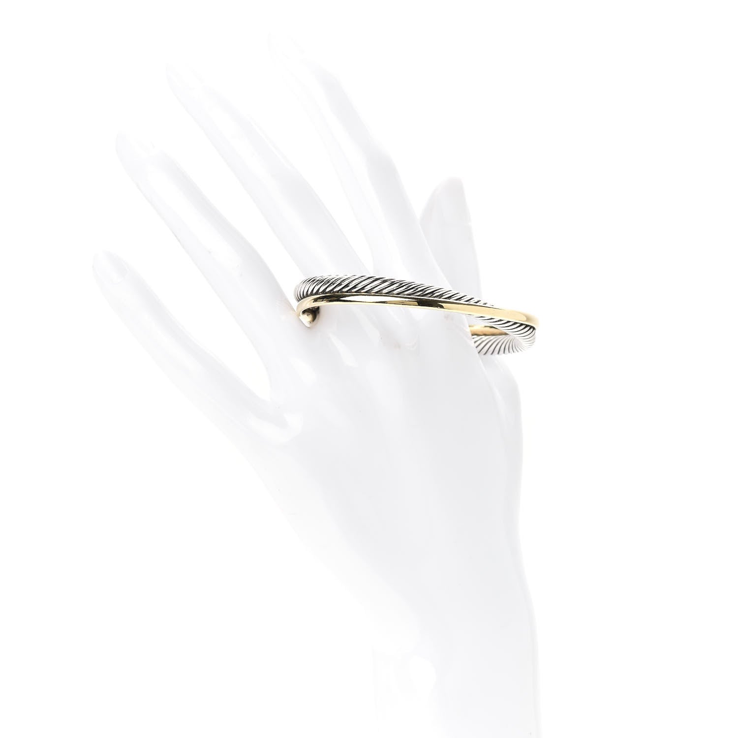 David Yurman Sterling Silver 18K Yellow Gold 5mm Crossover Cuff Bracelet 2 of 5