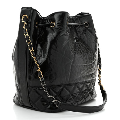 Chanel Shiny Aged Calfskin CC Chain Drawstring Bag Black 3 of 10