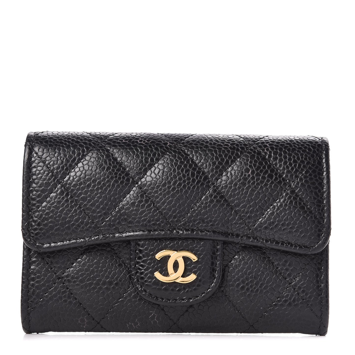 Caviar Quilted Flap Card Holder Black