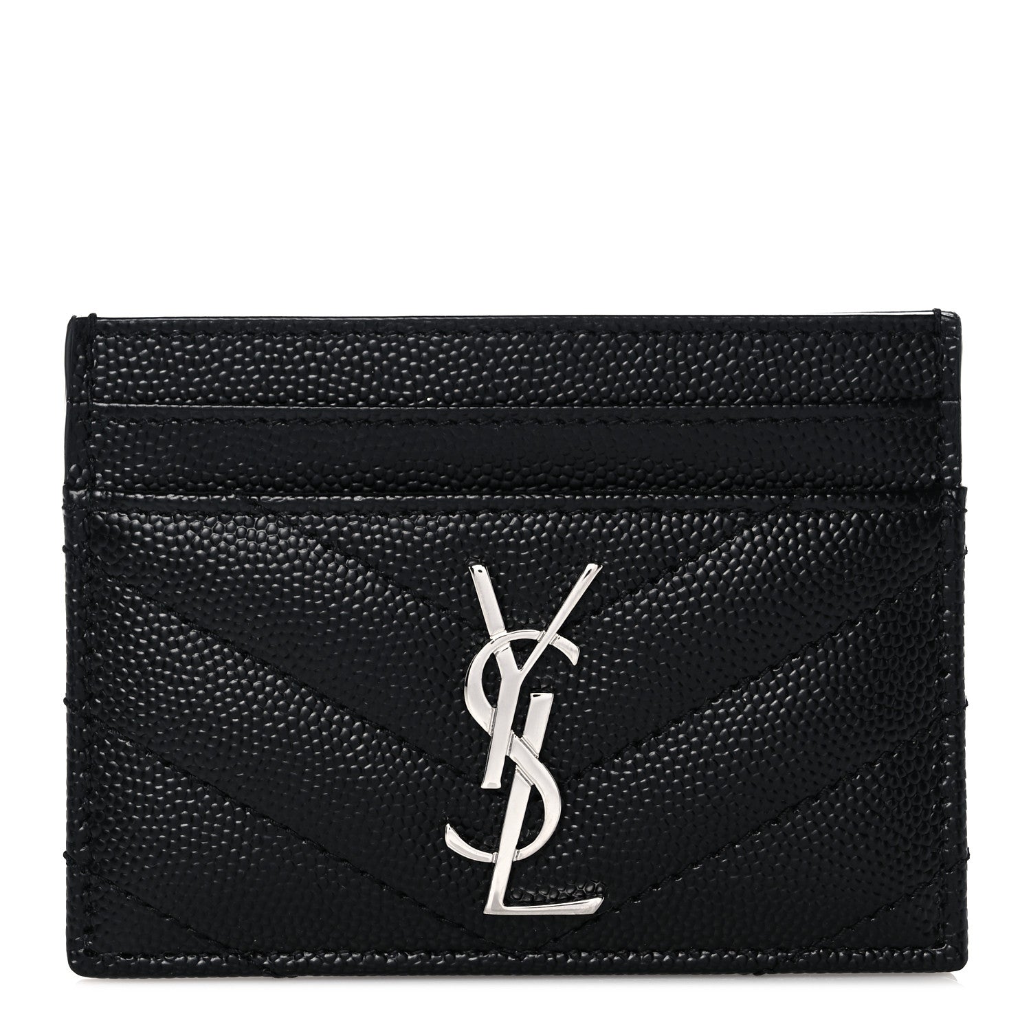 Saint Laurent Grain De Poudre Matelasse Chevron Monogram Credit Card Case Black 1 of 8
