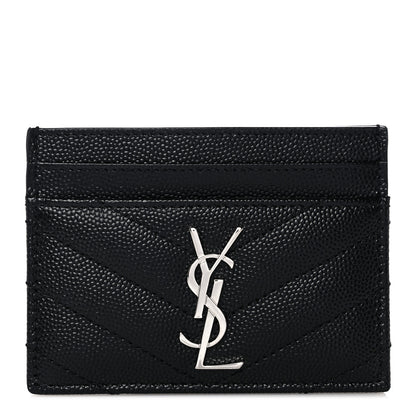 Saint Laurent Grain De Poudre Matelasse Chevron Monogram Credit Card Case Black 1 of 8