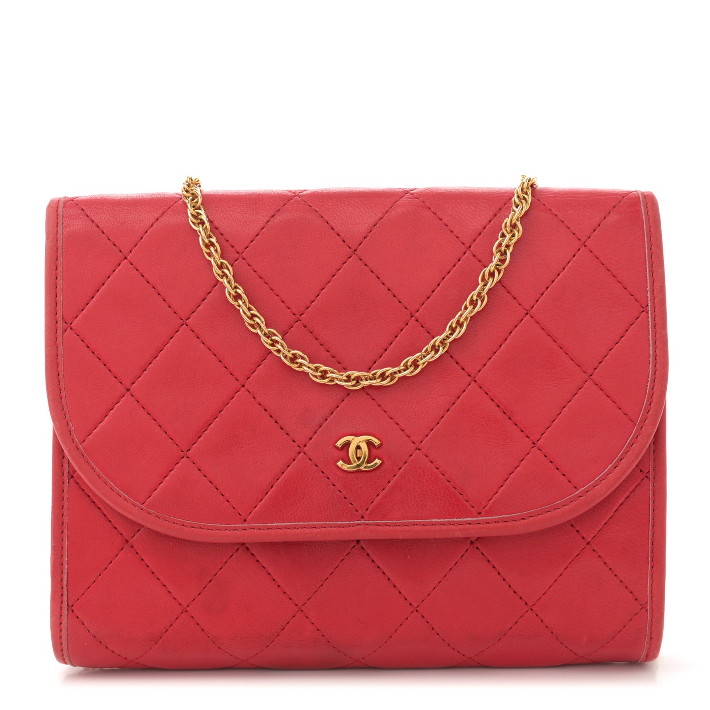 Lambskin Quilted Small Single Flap Red