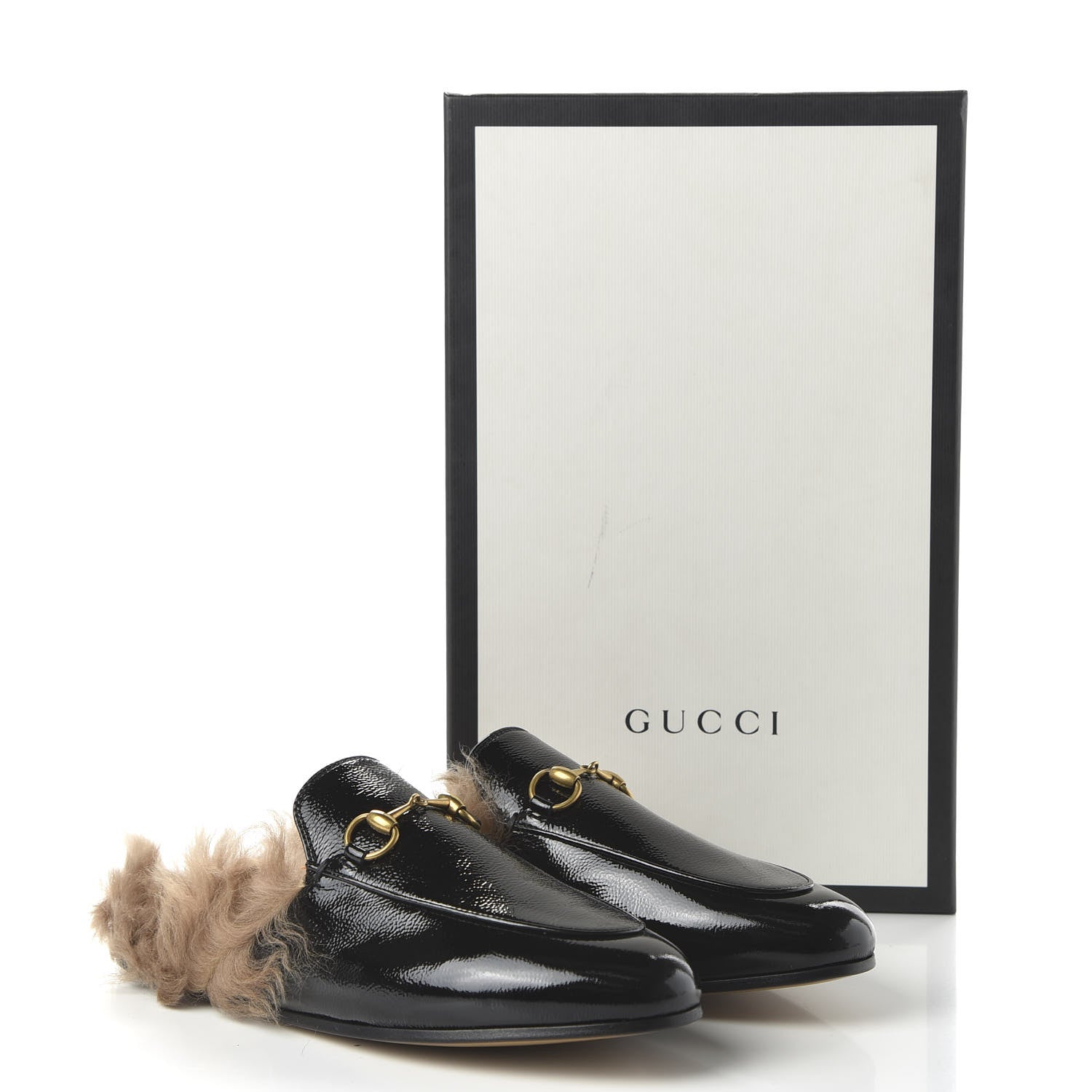 Gucci Patent Fur Womens Princetown Slippers 37 Black Natural 8 of 8