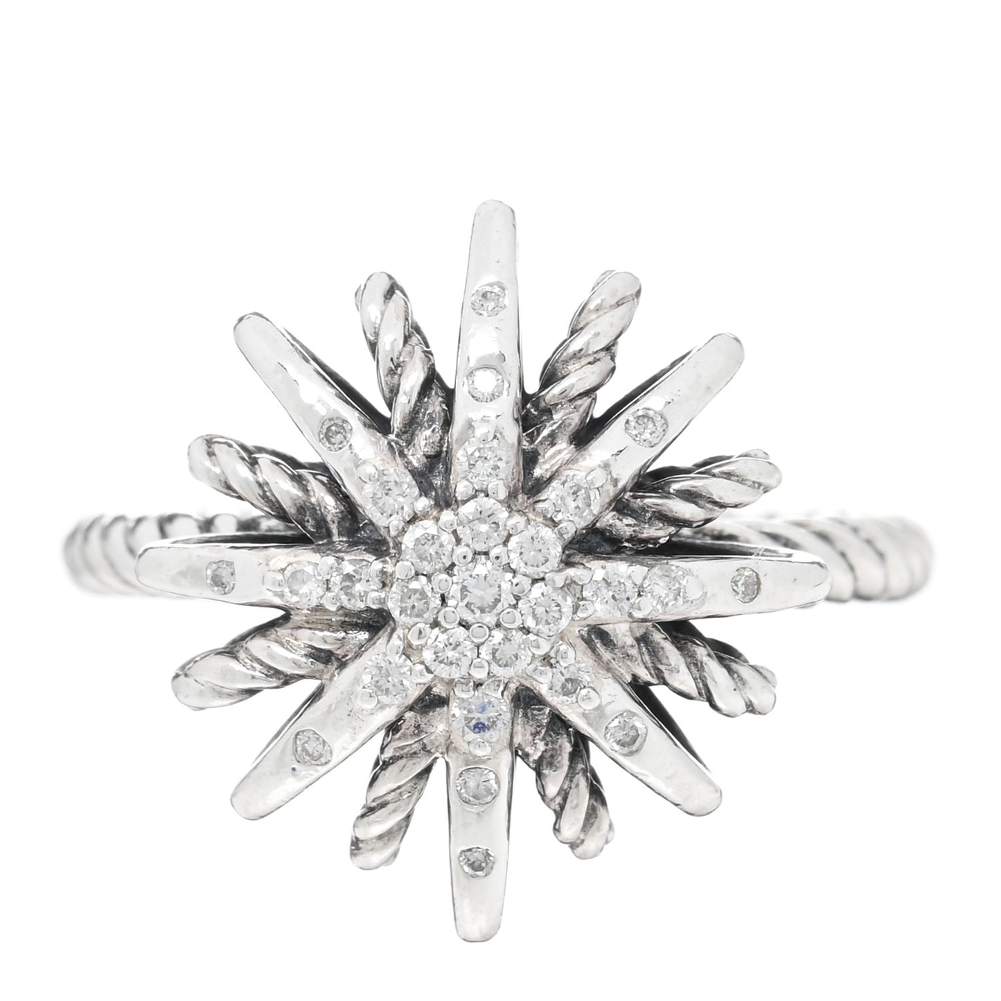 Sterling Silver Diamond 16mm Starburst Ring 51 5.75