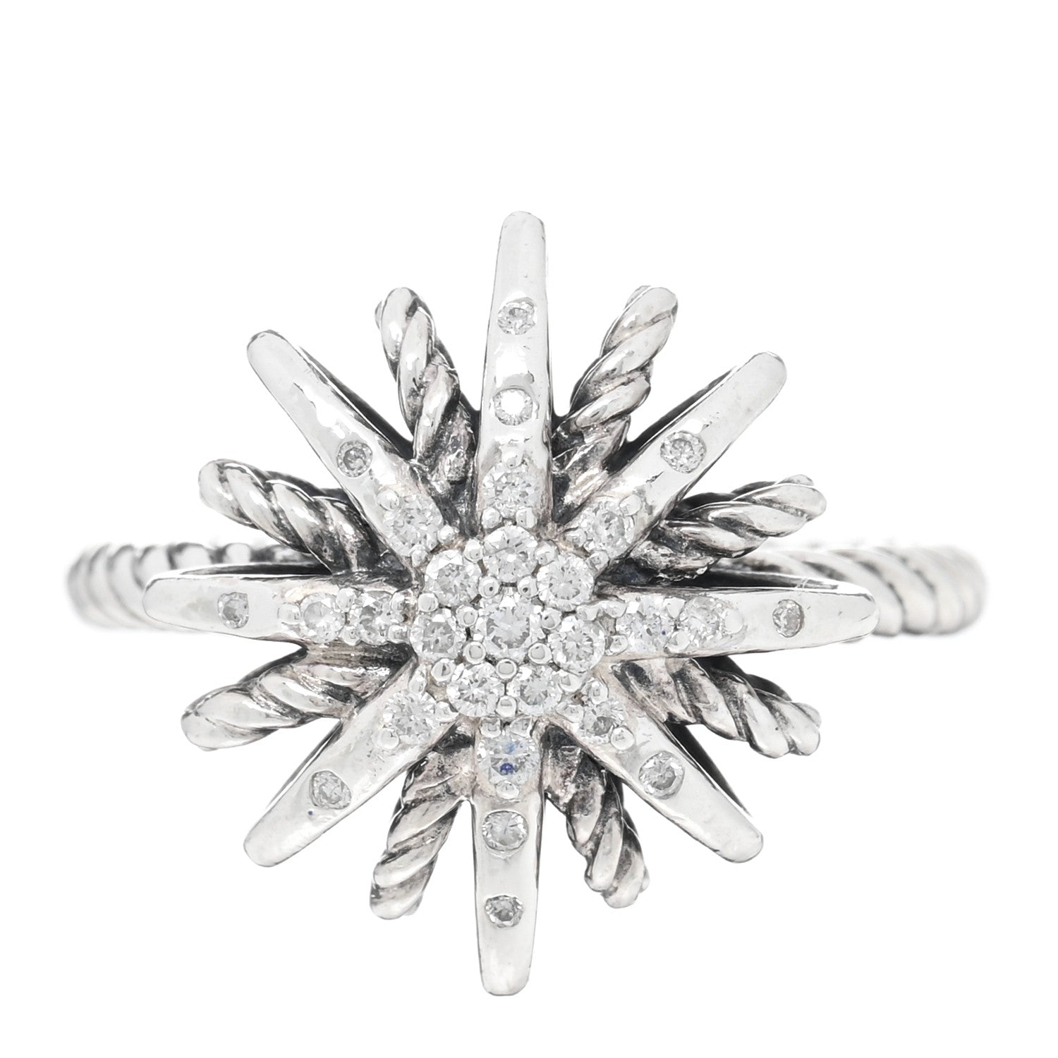 David Yurman Sterling Silver Diamond 16mm Starburst Ring 51 5.75 1 of 4