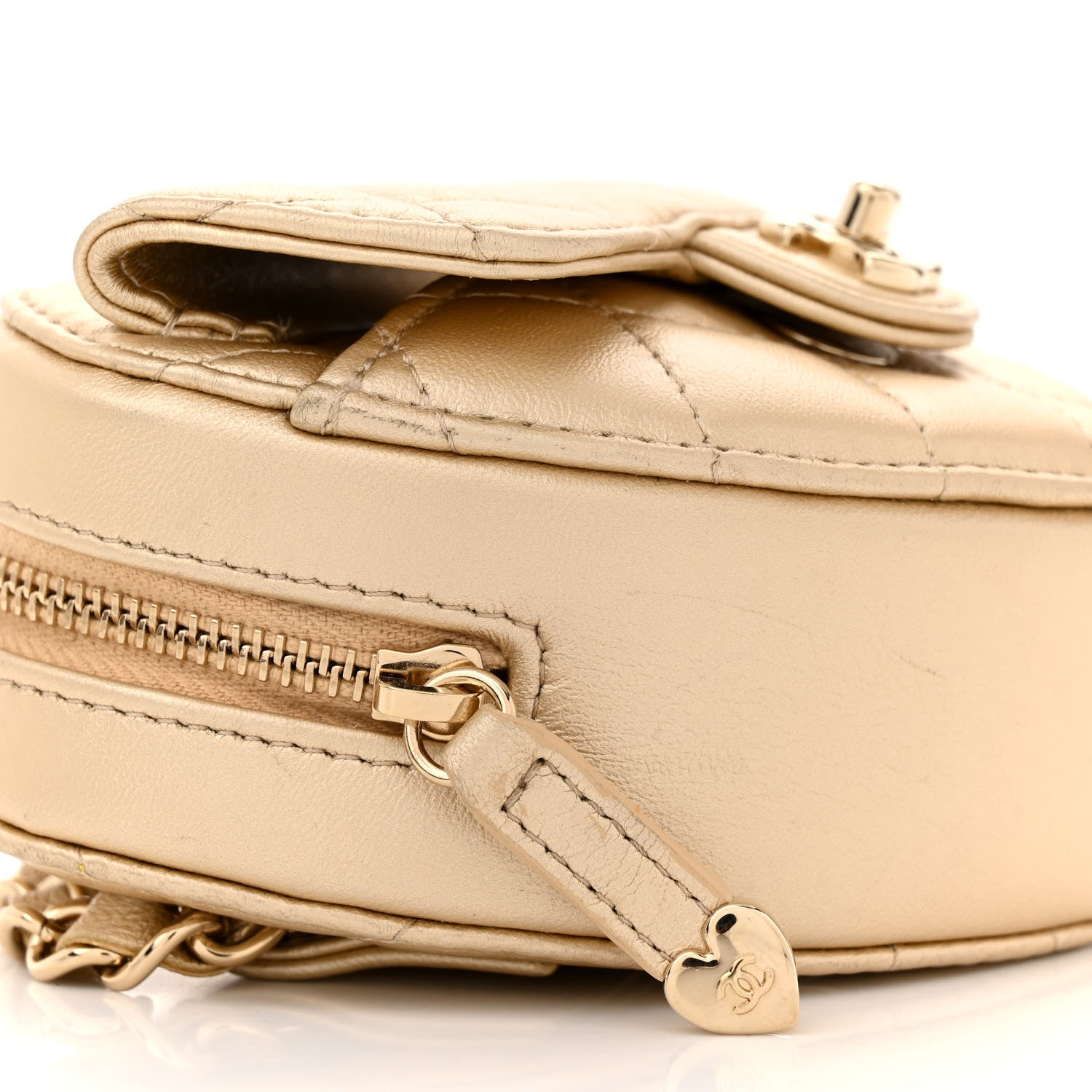 Chanel Metallic Lambskin Quilted CC In Love Heart Waist Belt Bag With Chain Gold 9 of 13