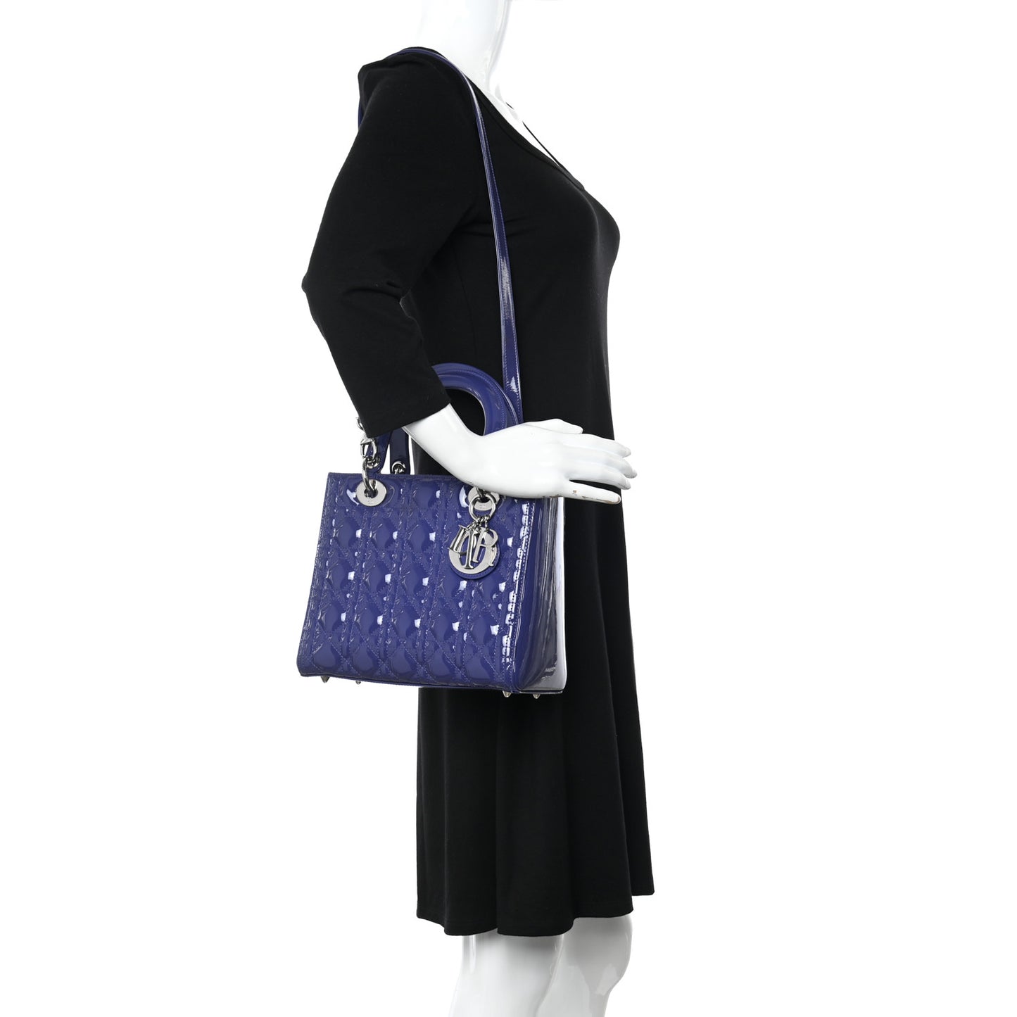 Patent Cannage Medium Lady Dior Blue