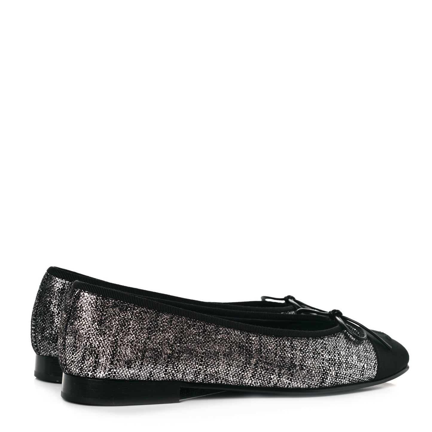 Suede Kidskin Grosgrain CC Cap Toe Ballerina Flats 36.5 Silver Black