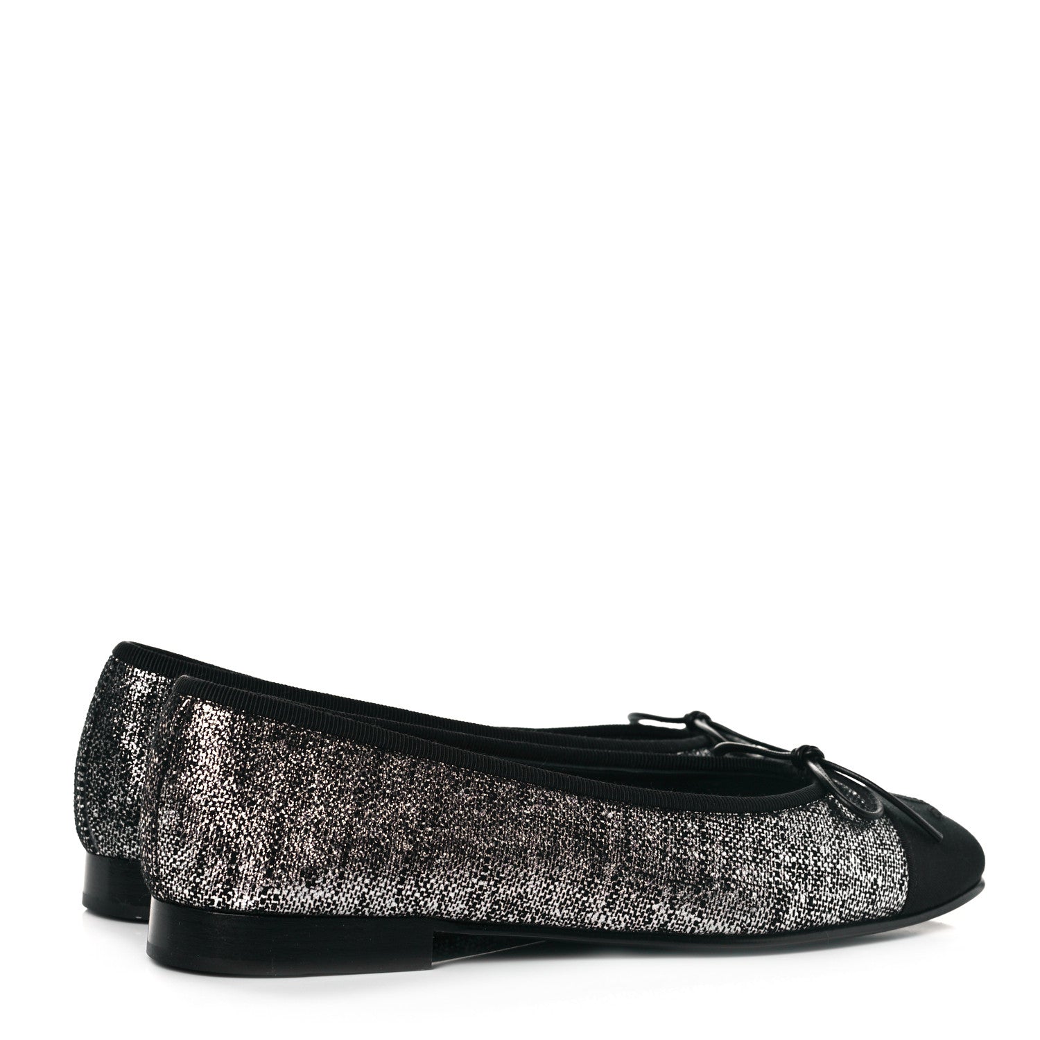 Chanel Suede Kidskin Grosgrain CC Cap Toe Ballerina Flats 36.5 Silver Black 4 of 10