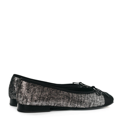 Chanel Suede Kidskin Grosgrain CC Cap Toe Ballerina Flats 36.5 Silver Black 4 of 10