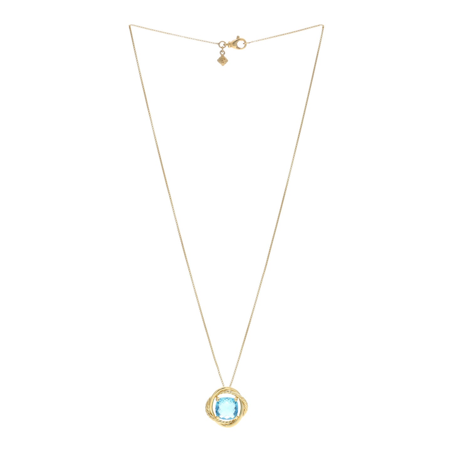 18K Yellow Gold Blue Topaz 11mm Infinity Pendant Necklace