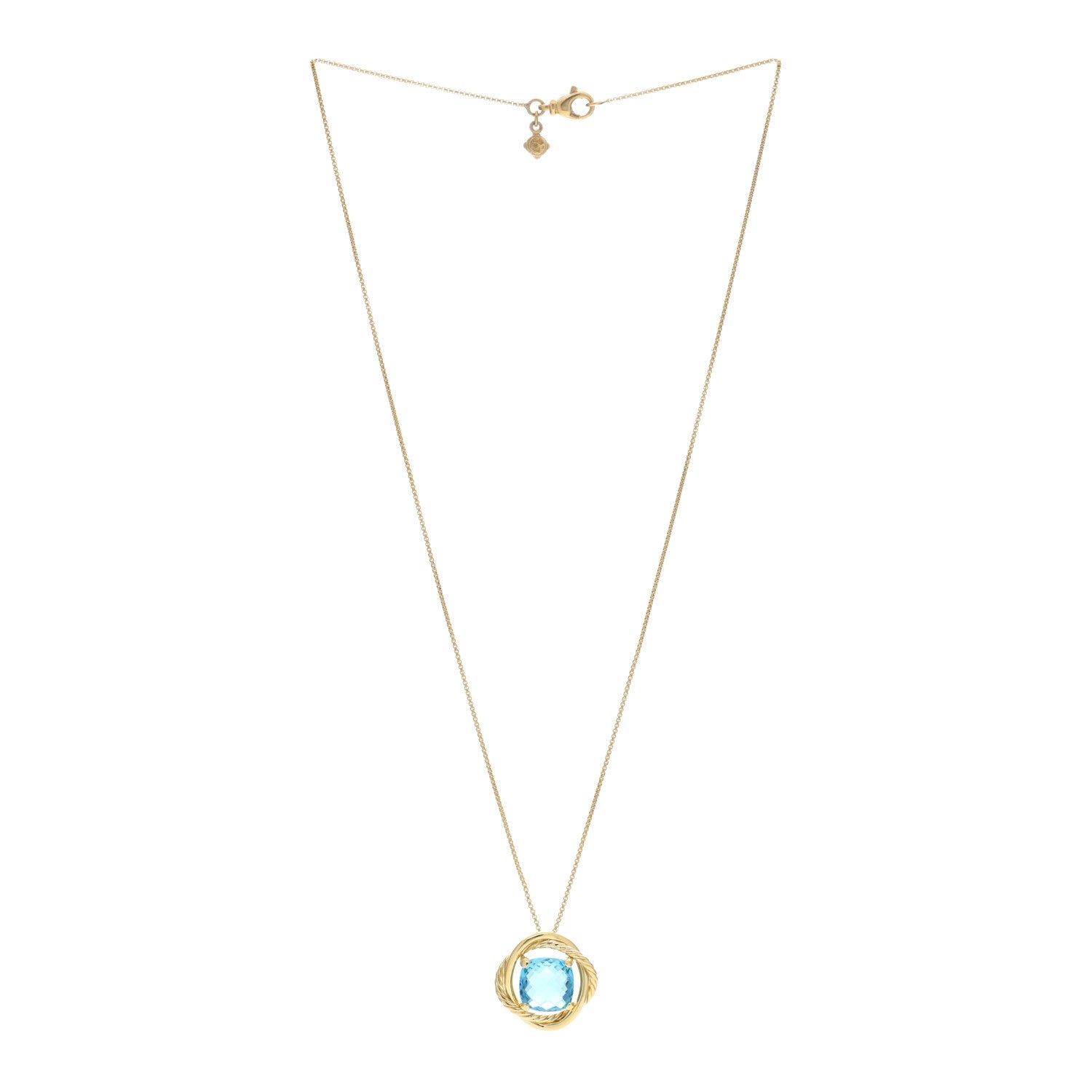 David Yurman 18K Yellow Gold Blue Topaz 11mm Infinity Pendant Necklace 2 of 5