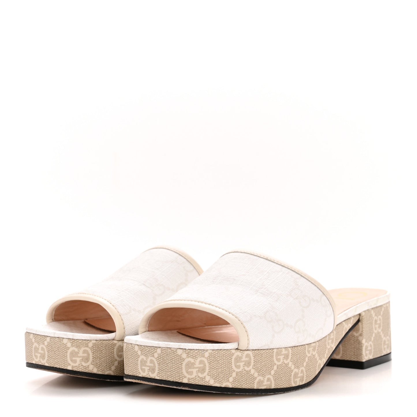 GG Supreme Monogram Malaga Kid Platform Mule Sandals 36 White Mystic White