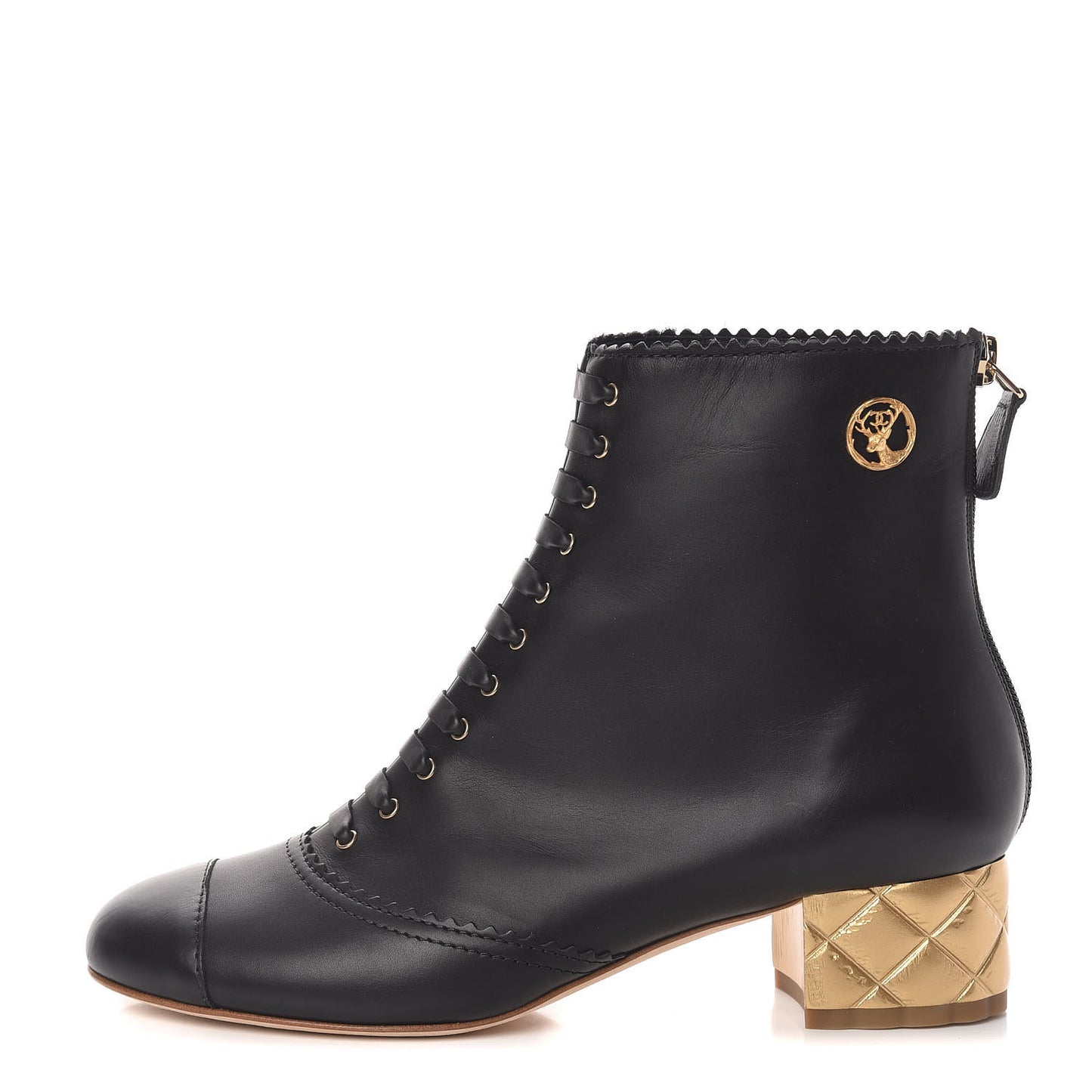 Calfskin Lace Up Short Boots 37 Black Gold
